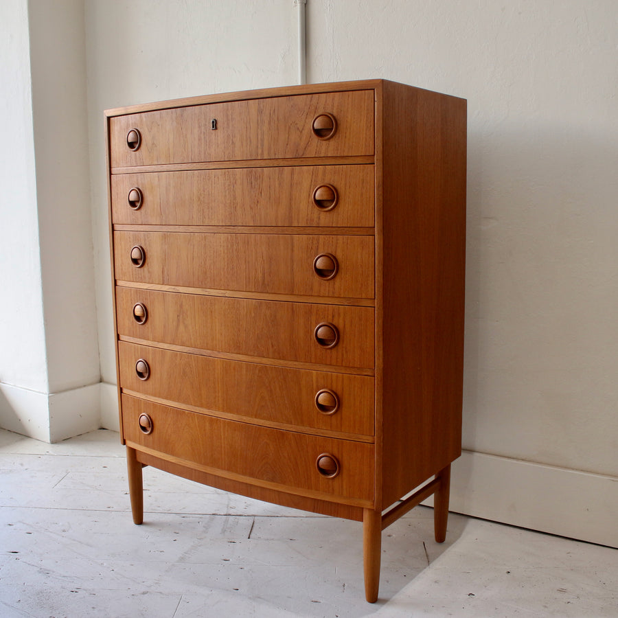 Danish teak bow front chest of drawers