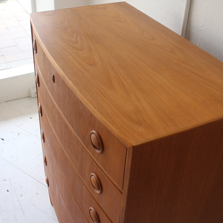 Danish teak bow front chest of drawers