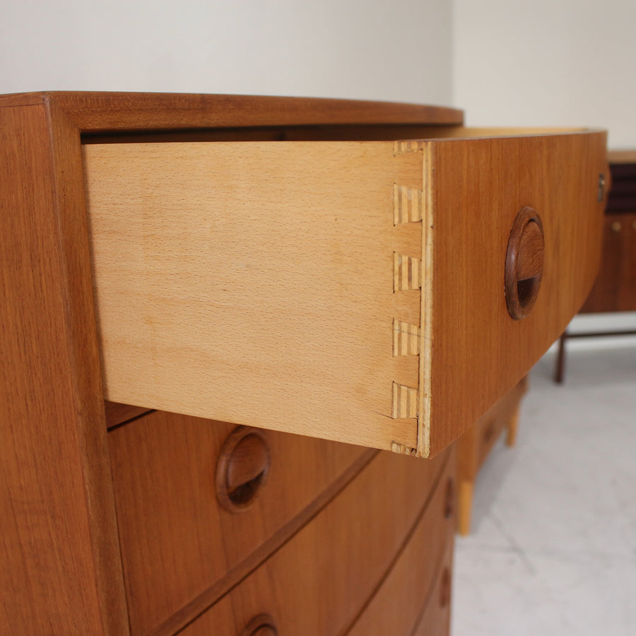 Danish teak bow front chest of drawers