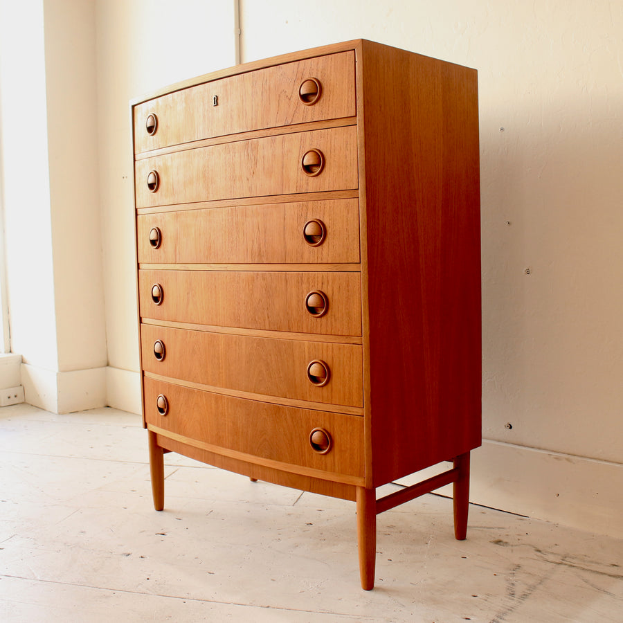 Danish teak bow front chest of drawers