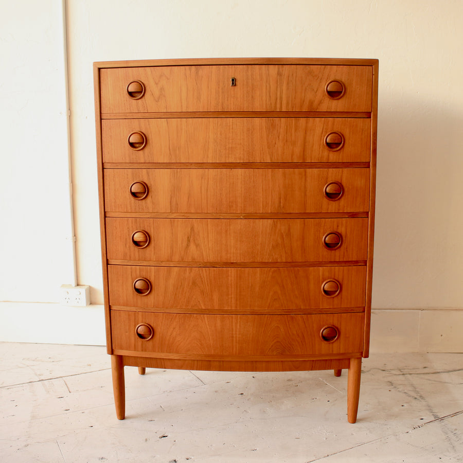 Danish teak bow front chest of drawers