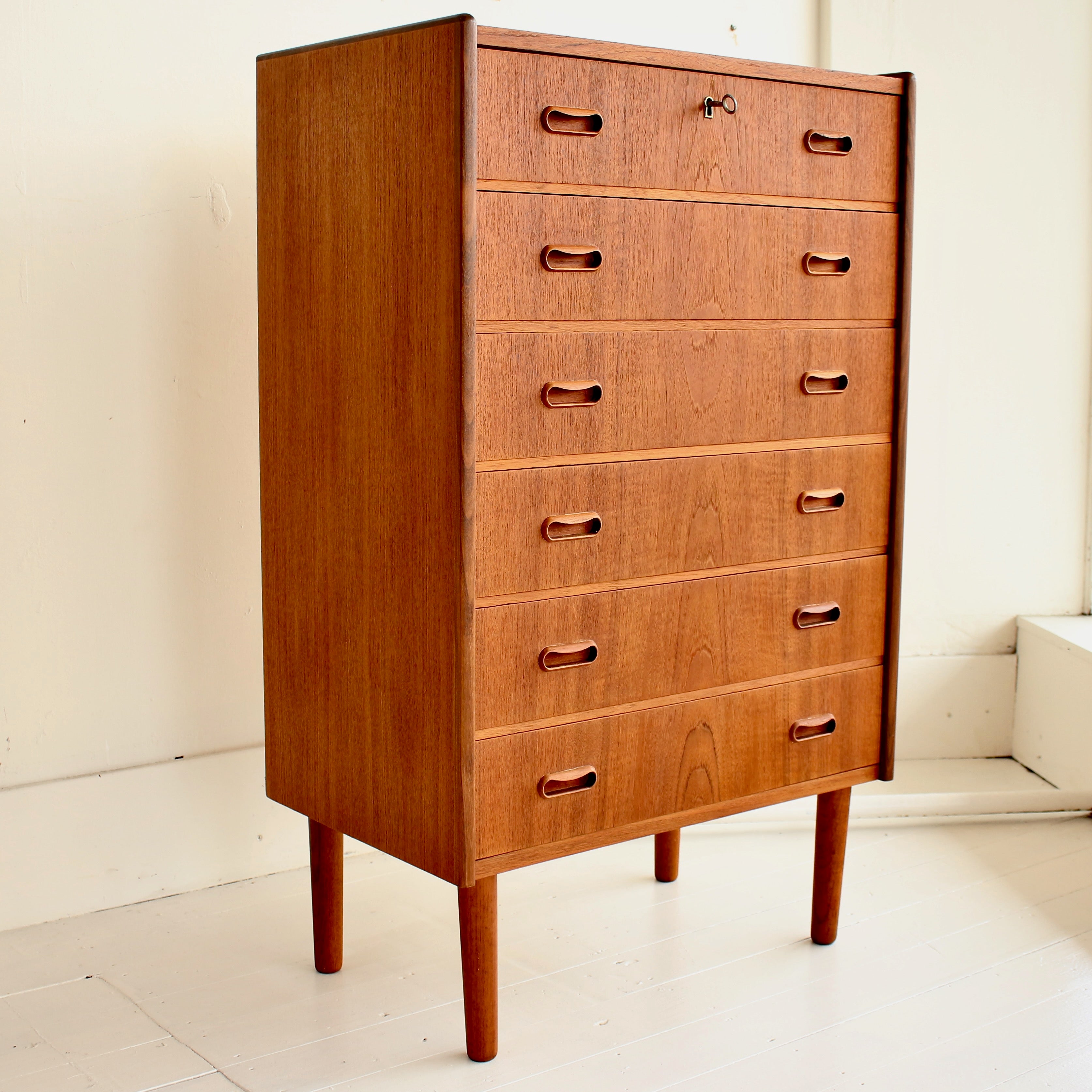 Danish teak tallboy ref 25002 Juliet s Balcony