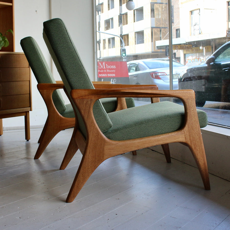 Pair FLER SC58 Australian mid century armchairs