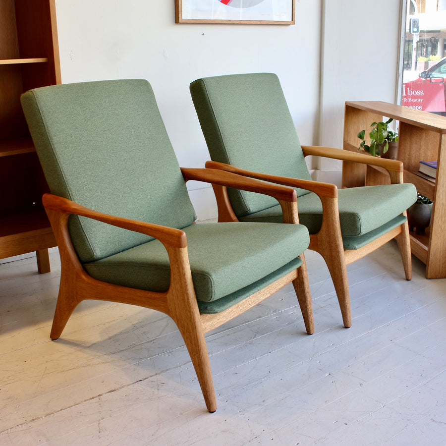 Pair FLER SC58 Australian mid century armchairs